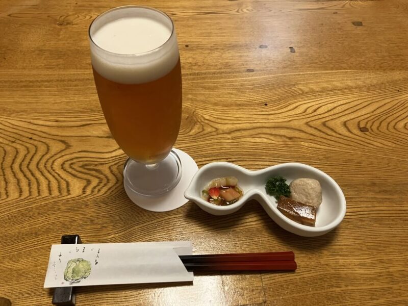 郷土料理おが　生ビールとお通し